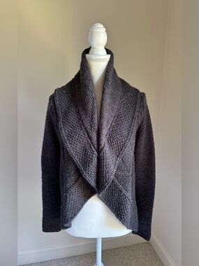PECK & PECK Gray Open Front Alpaca Wool Blend Cardigan Sweater Top Sz S